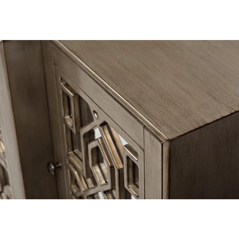 Casa Bella Glam 70\" Mirrored Console Four Door Storage Cabinet Vintage Silver