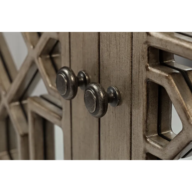 Casa Bella Glam 70\" Mirrored Console Four Door Storage Cabinet Vintage Silver