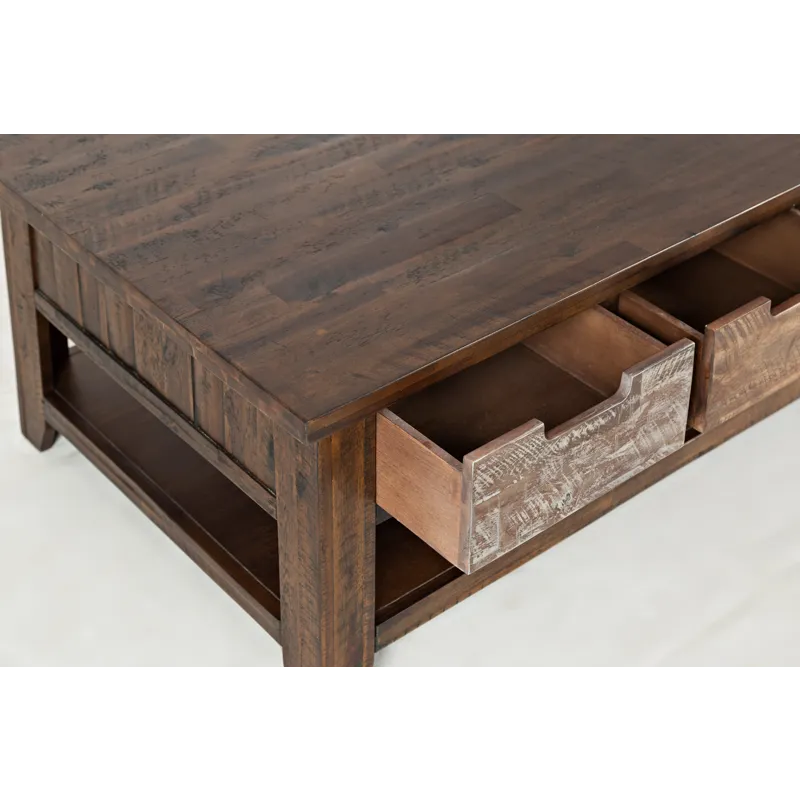 Painted Canyon Rustic Solid Acacia 50\" Coffee Table With Pull Through Drawers And Caster Wheels