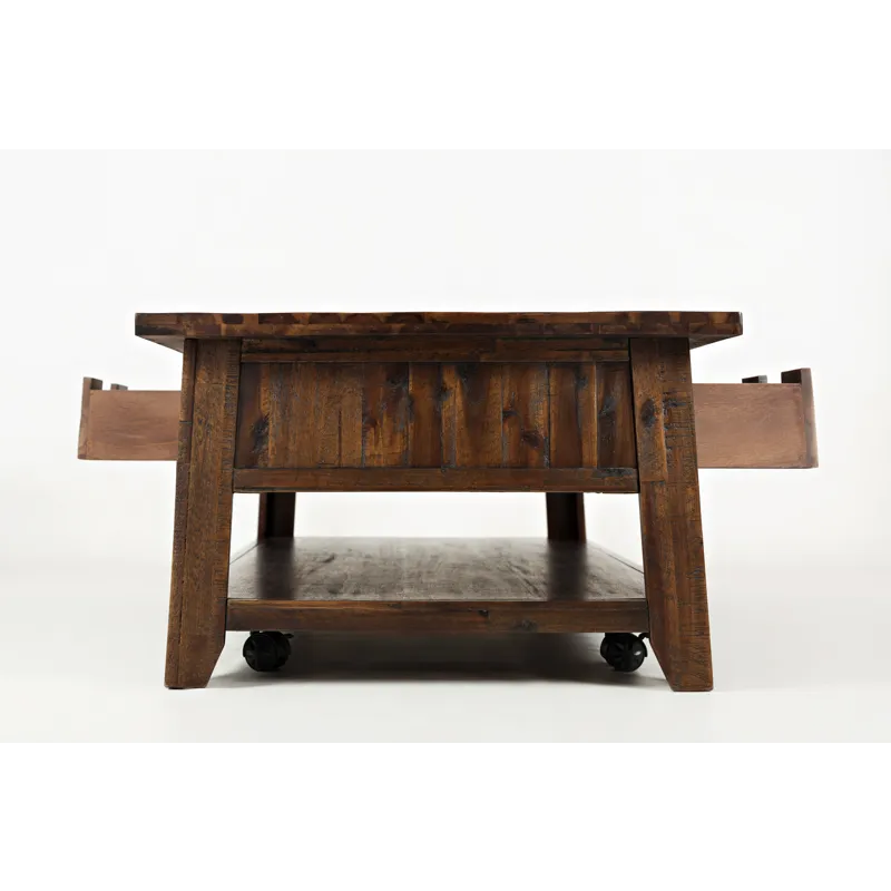 Painted Canyon Rustic Solid Acacia 50\" Coffee Table With Pull Through Drawers And Caster Wheels