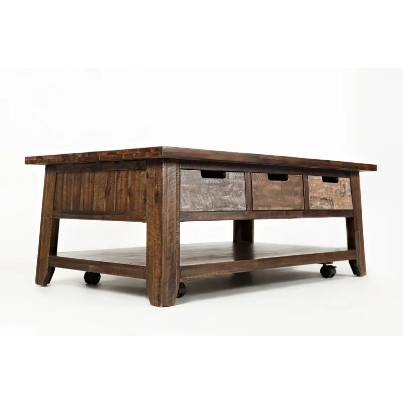 Painted Canyon Rustic Solid Acacia 50\" Coffee Table With Pull Through Drawers And Caster Wheels