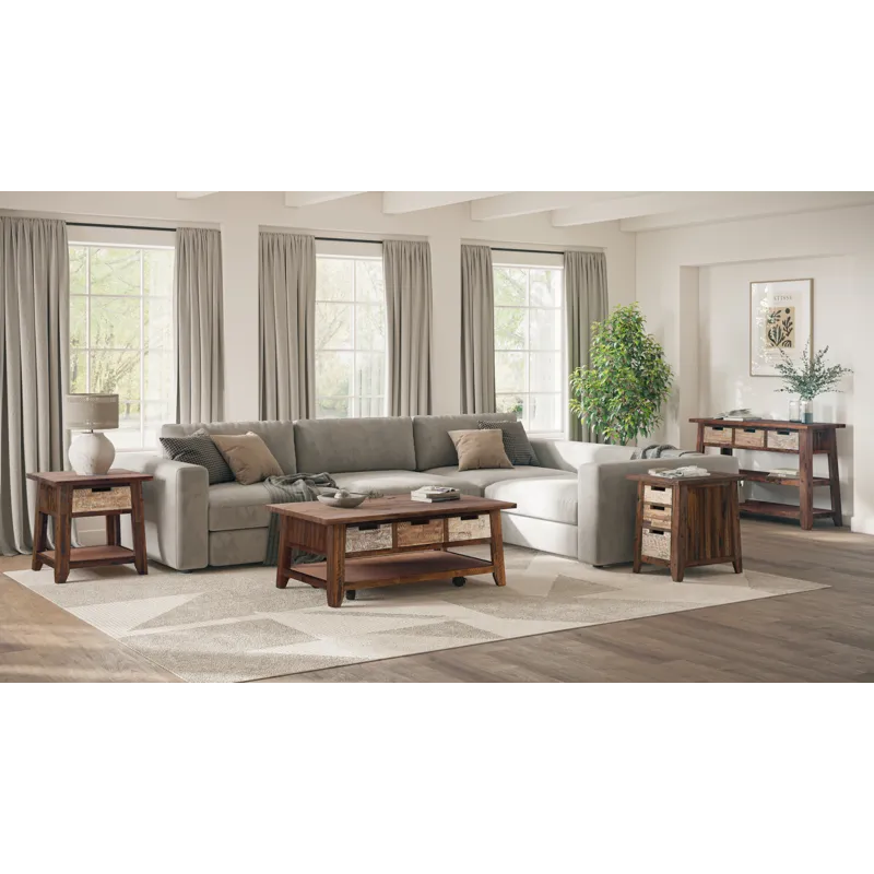 Painted Canyon Rustic Solid Acacia 50\" Coffee Table With Pull Through Drawers And Caster Wheels