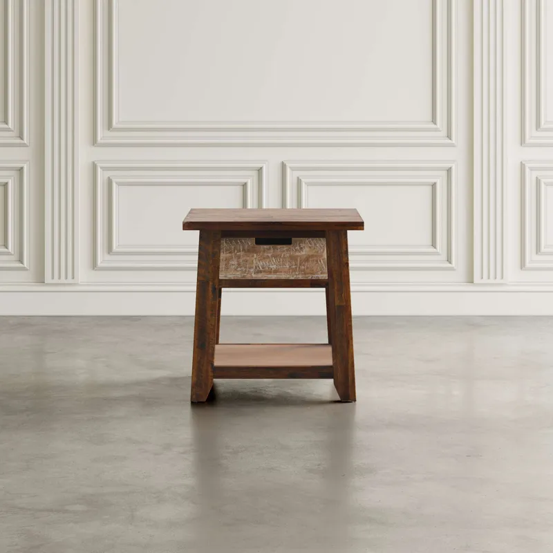 Painted Canyon Rustic Three Piece Living Room Coffee, End Table And USB Charging Table Set