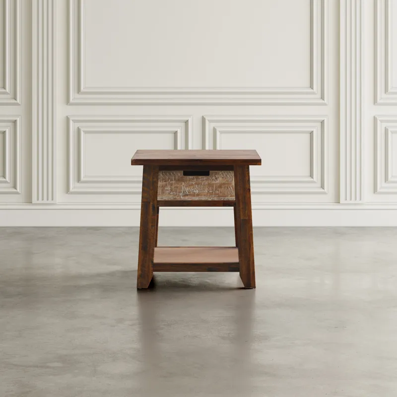 Painted Canyon Rustic Solid Acacia End Table