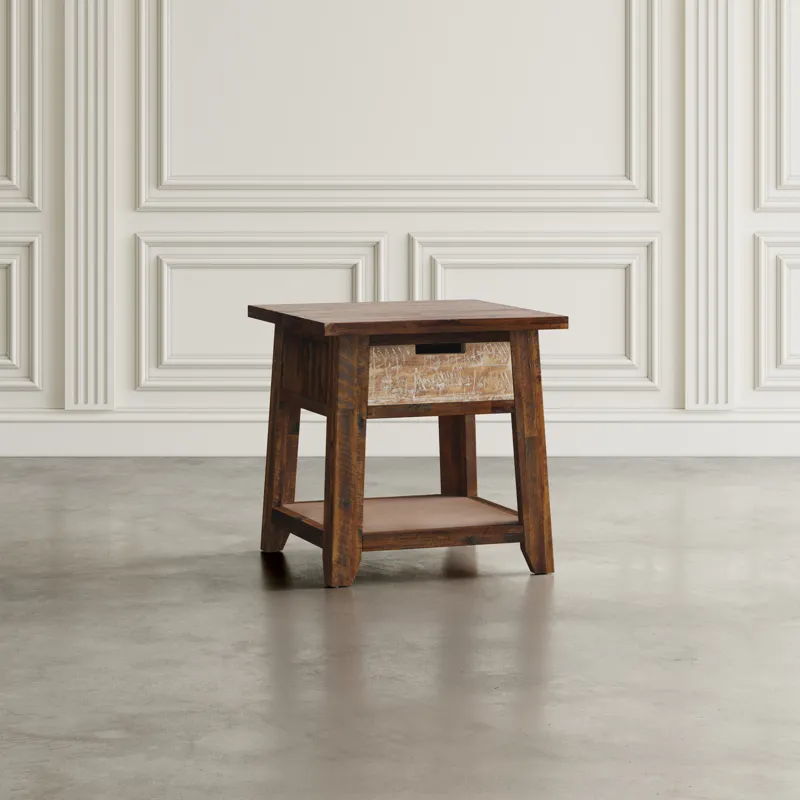 Painted Canyon Rustic Solid Acacia End Table