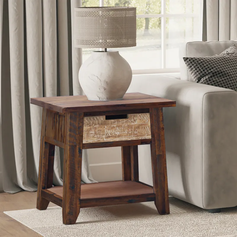 Painted Canyon Rustic Solid Acacia End Table