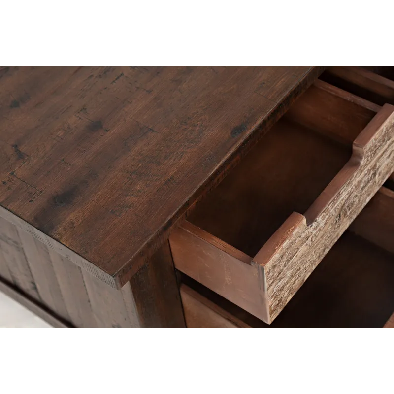 Painted Canyon Rustic Solid Acacia Box Coffee Table With Pull-Through Drawers And Caster Wheels