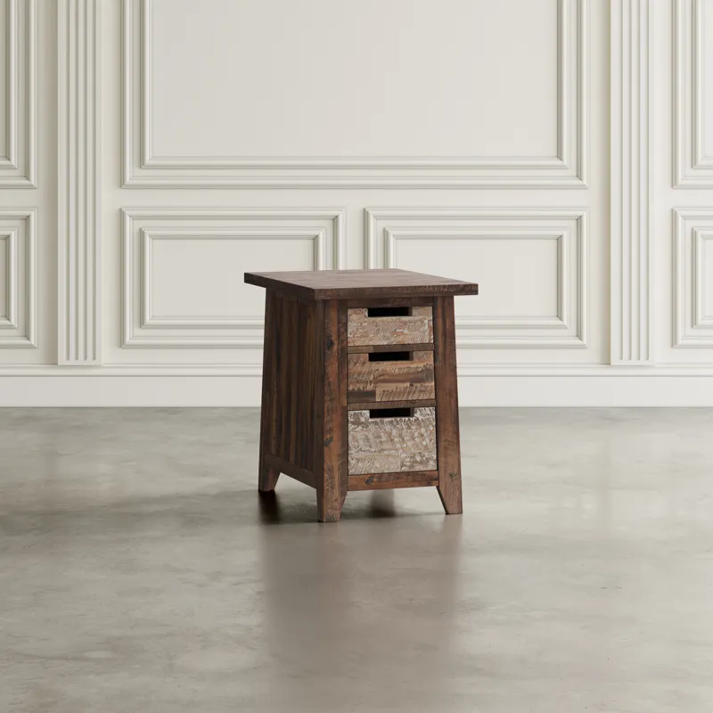 Painted Canyon Rustic Solid Acacia USB Charging End Table