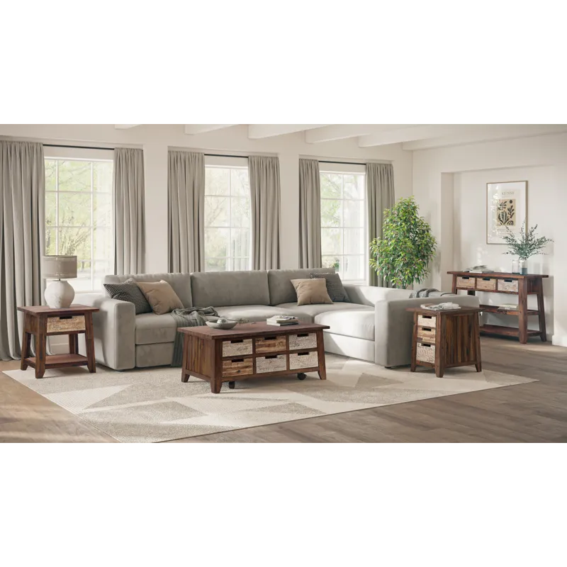 Painted Canyon Rustic Solid Acacia USB Charging End Table