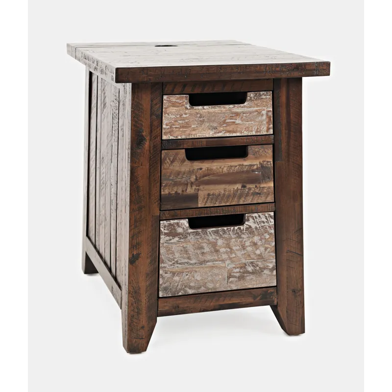Painted Canyon Rustic Solid Acacia USB Charging End Table