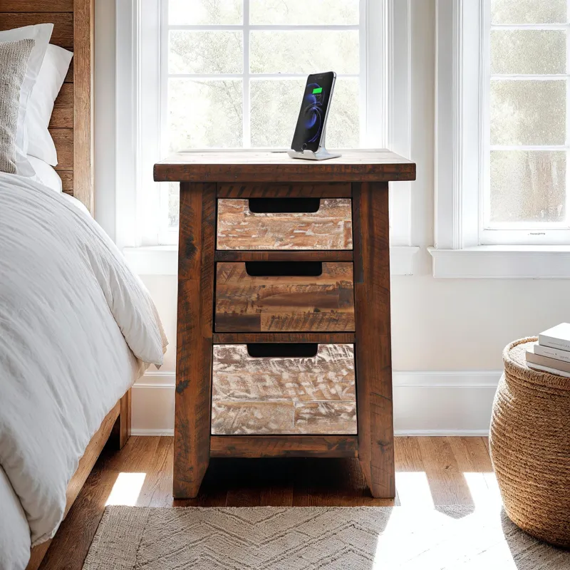 Painted Canyon Rustic Solid Acacia USB Charging End Table