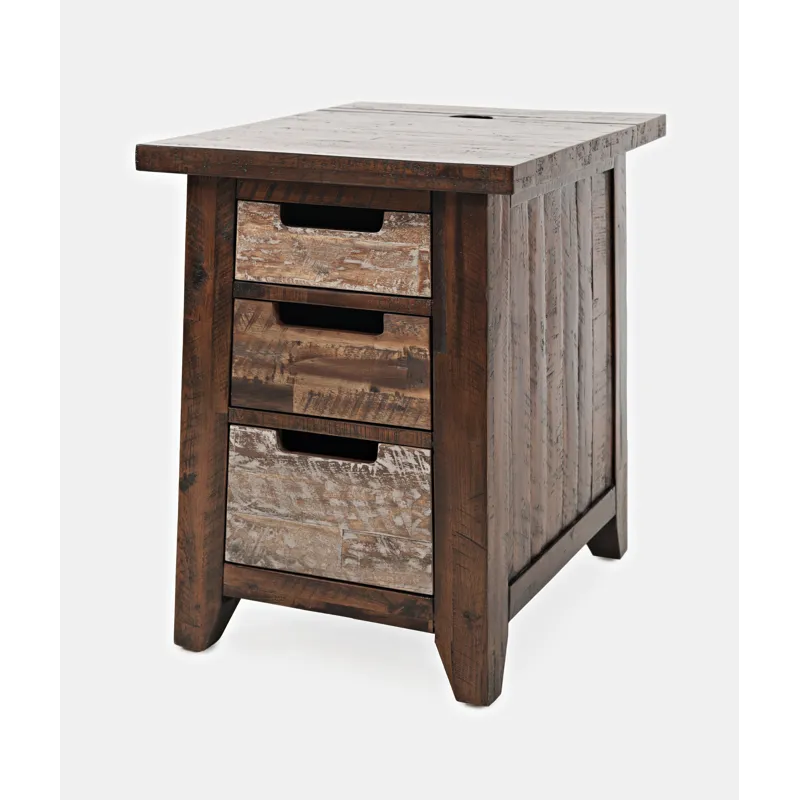 Painted Canyon Rustic Solid Acacia USB Charging End Table