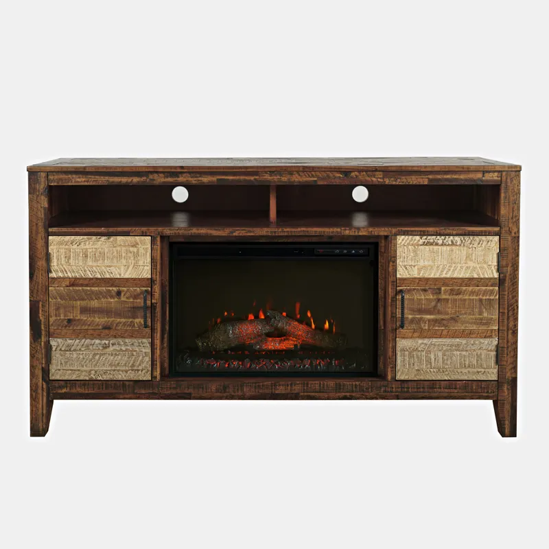 Painted Canyon Rustic 60\" Storage Console TV Stand With Electric Fireplace