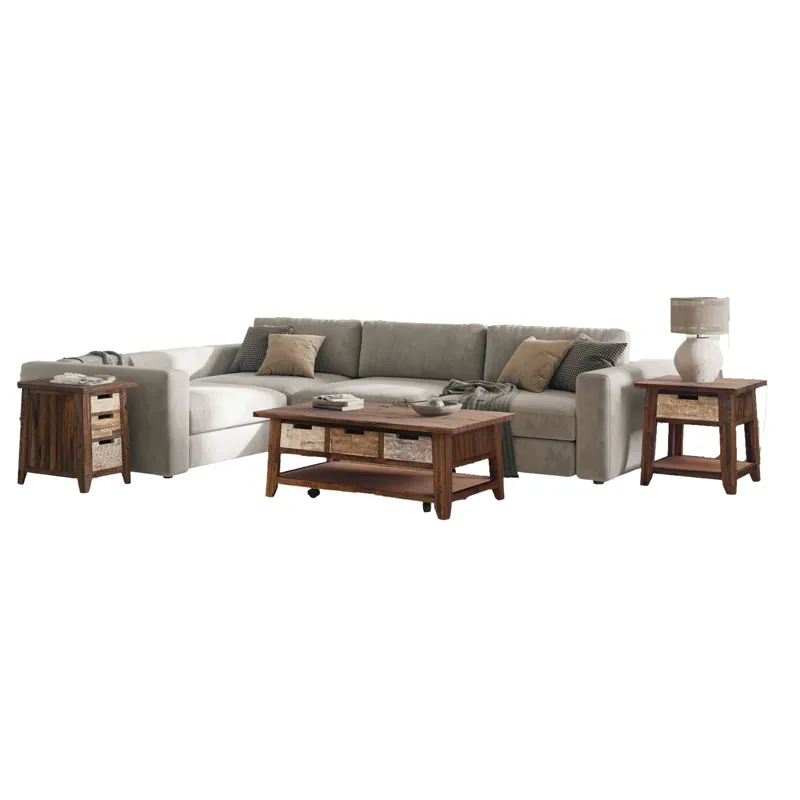 Painted Canyon Rustic Three Piece Living Room Coffee, End Table And USB Charging Table Set