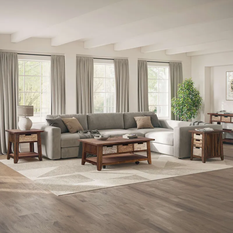 Painted Canyon Rustic Three Piece Living Room Coffee, End Table And USB Charging Table Set