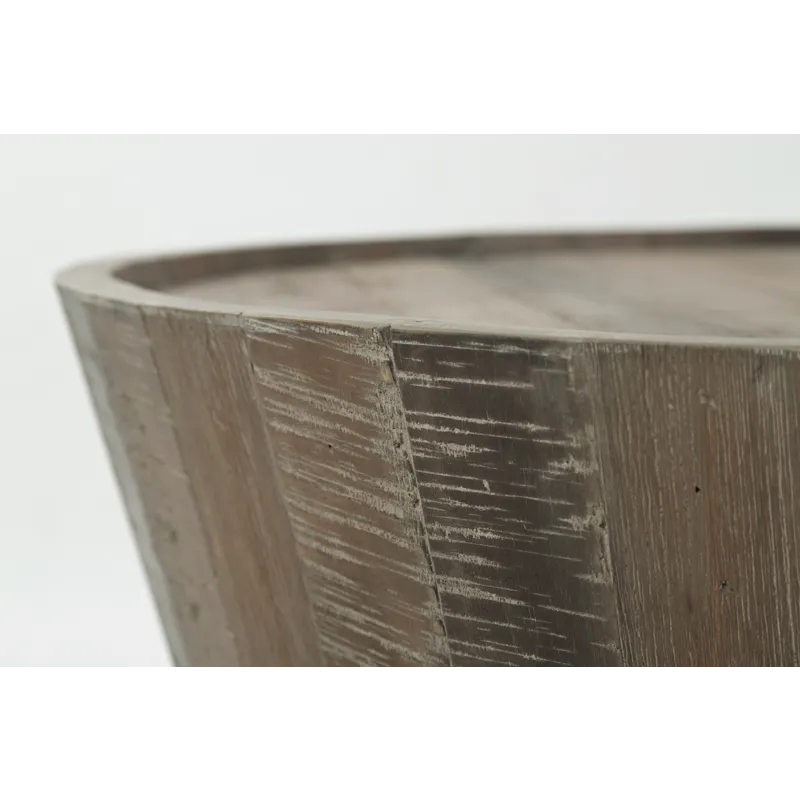 Conundrum Modern Distressed Solid Wood Drum Coffee Table
