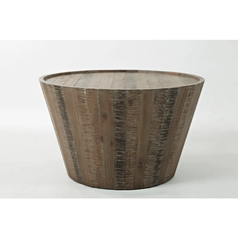 Conundrum Modern Distressed Solid Wood Drum Coffee Table