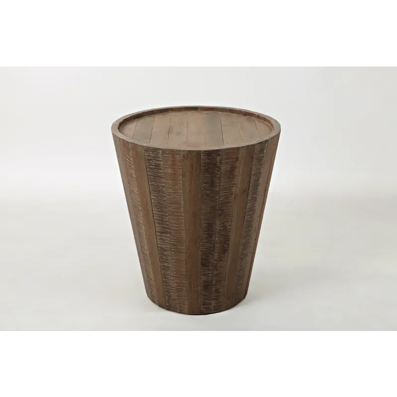 Conundrum Modern Distressed Solid Wood Drum End Table