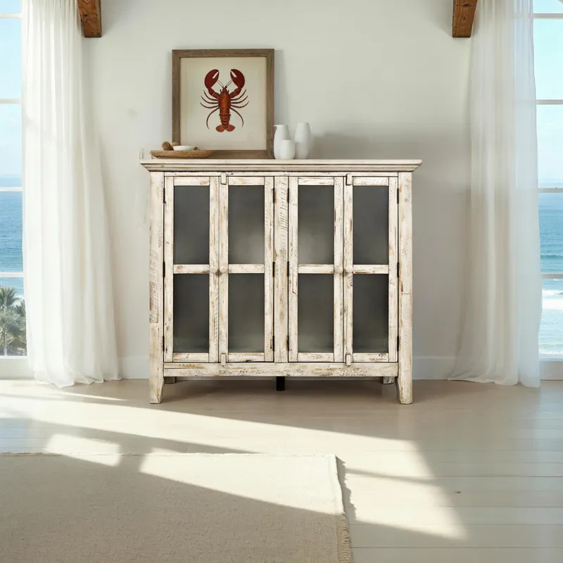 Rustic Shores 48\" Coastal Distressed Acacia Four-Door Accent Cabinet