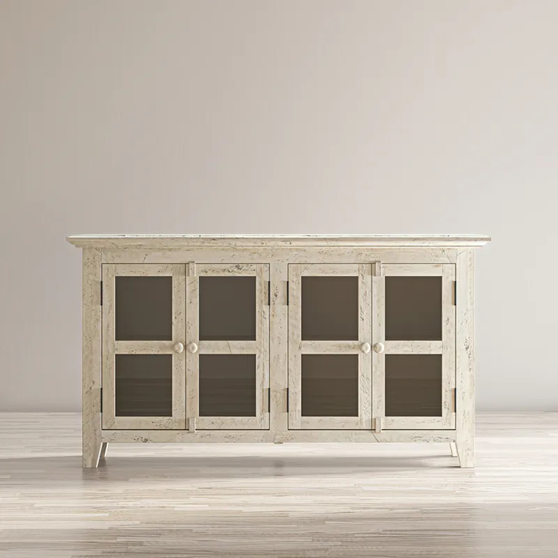 Rustic Shores 54\" Coastal Distressed Acacia Four-Door Credenza Cabinet