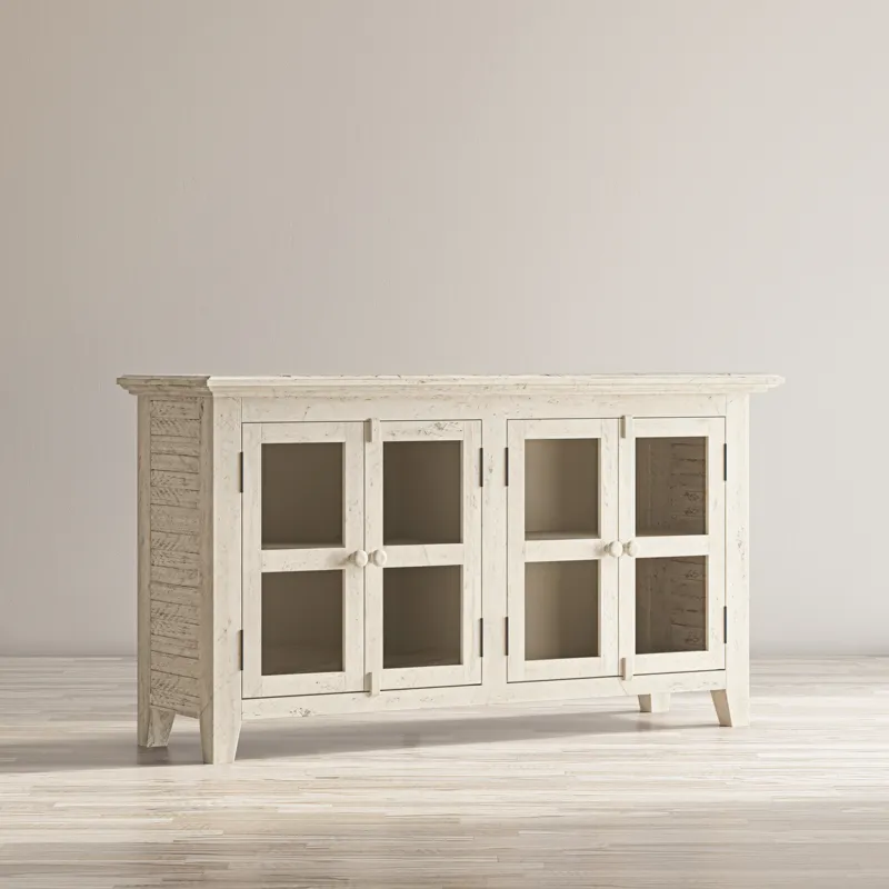 Rustic Shores 54\" Coastal Distressed Acacia Four-Door Credenza Cabinet