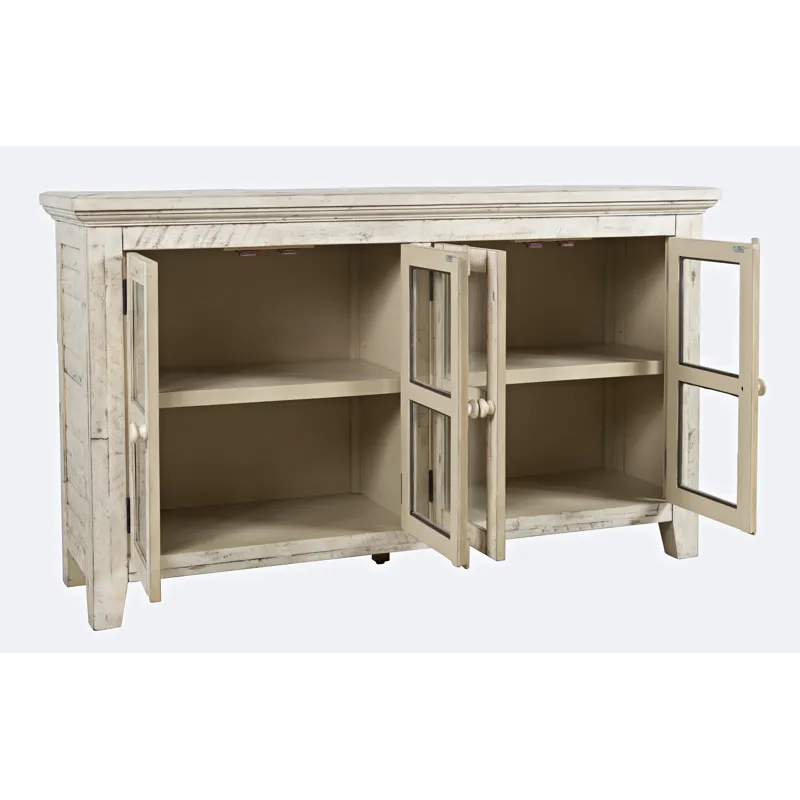 Rustic Shores 54\" Coastal Distressed Acacia Four-Door Credenza Cabinet