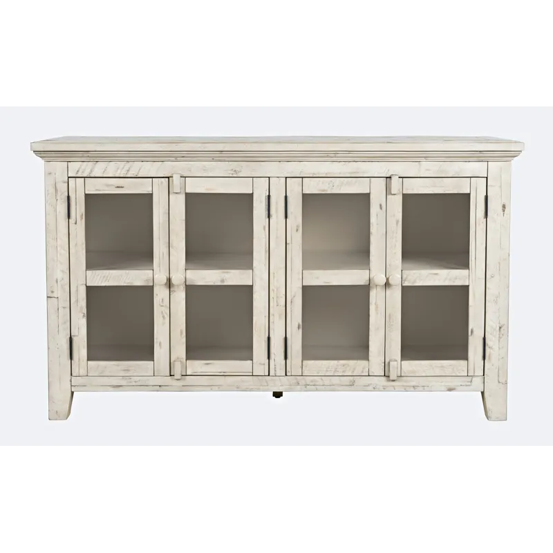 Rustic Shores 54\" Coastal Distressed Acacia Four-Door Credenza Cabinet