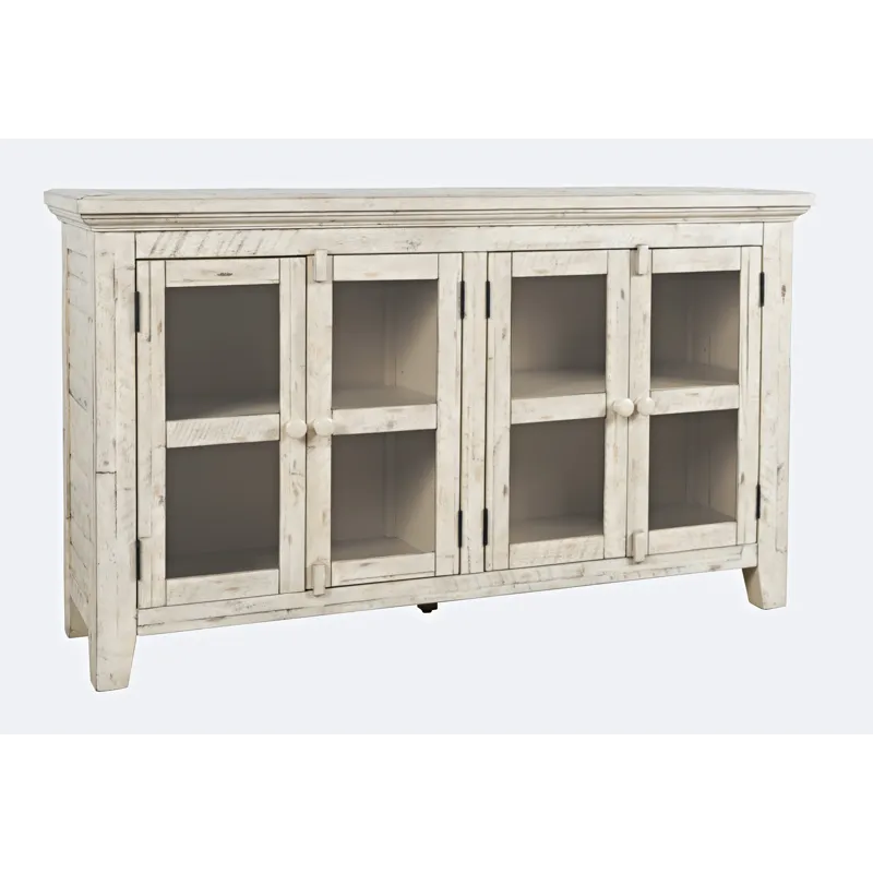 Rustic Shores 54\" Coastal Distressed Acacia Four-Door Credenza Cabinet