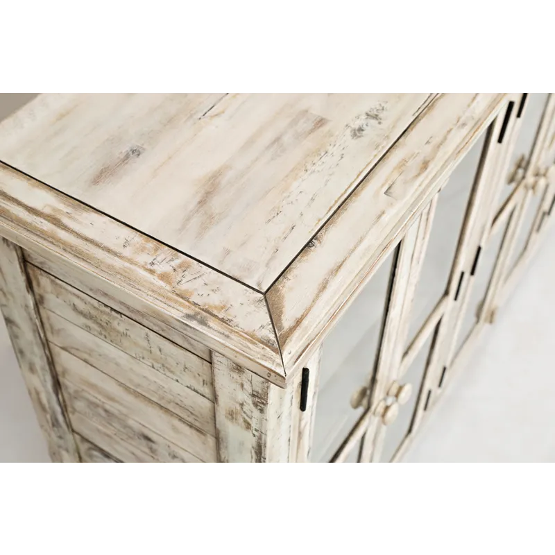 Rustic Shores 70\" Coastal Distressed Acacia Six-Door Accent Cabinet