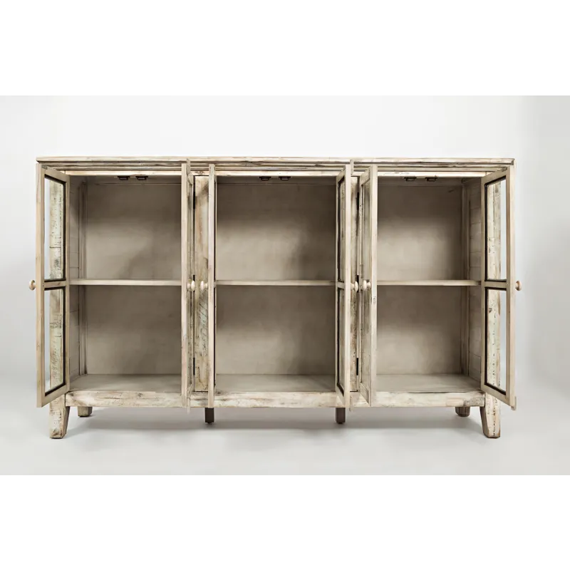 Rustic Shores 70\" Coastal Distressed Acacia Six-Door Accent Cabinet