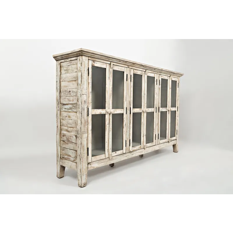 Rustic Shores 70\" Coastal Distressed Acacia Six-Door Accent Cabinet