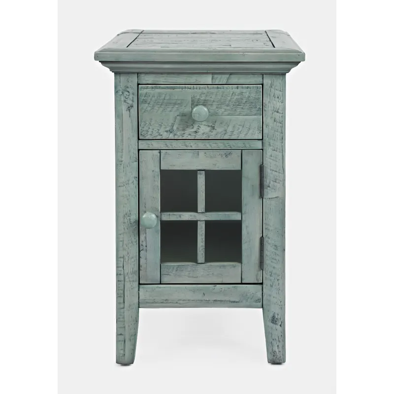 Rustic Shores Distressed Acacia USB Charging Chairside End Table