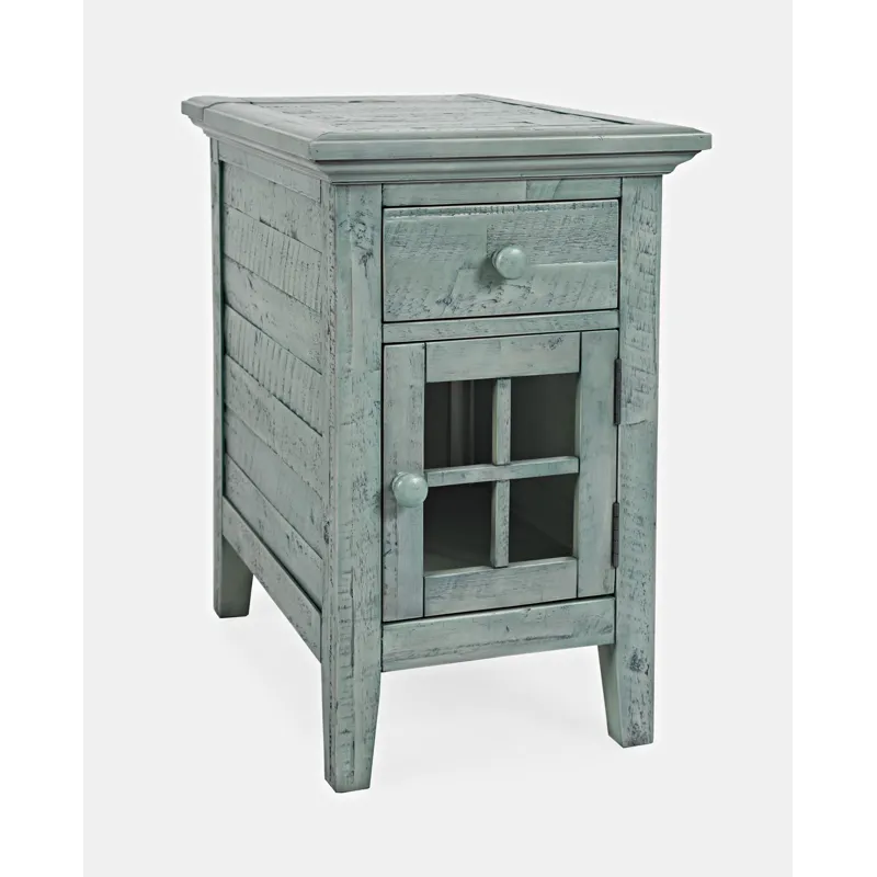 Rustic Shores Distressed Acacia USB Charging Chairside End Table