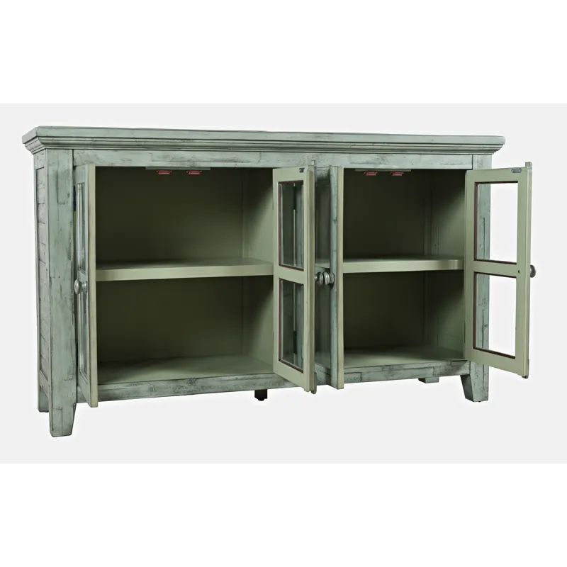 Rustic Shores 54\" Coastal Distressed Acacia Four-Door Credenza Cabinet