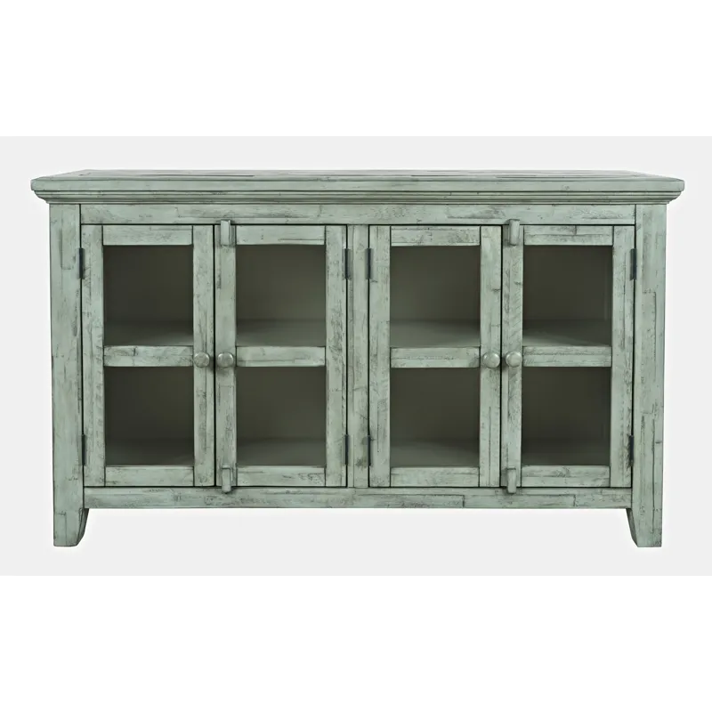 Rustic Shores 54\" Coastal Distressed Acacia Four-Door Credenza Cabinet