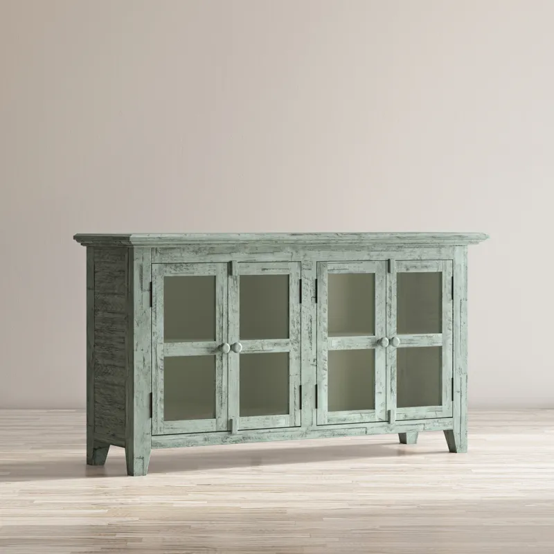 Rustic Shores 54\" Coastal Distressed Acacia Four-Door Credenza Cabinet