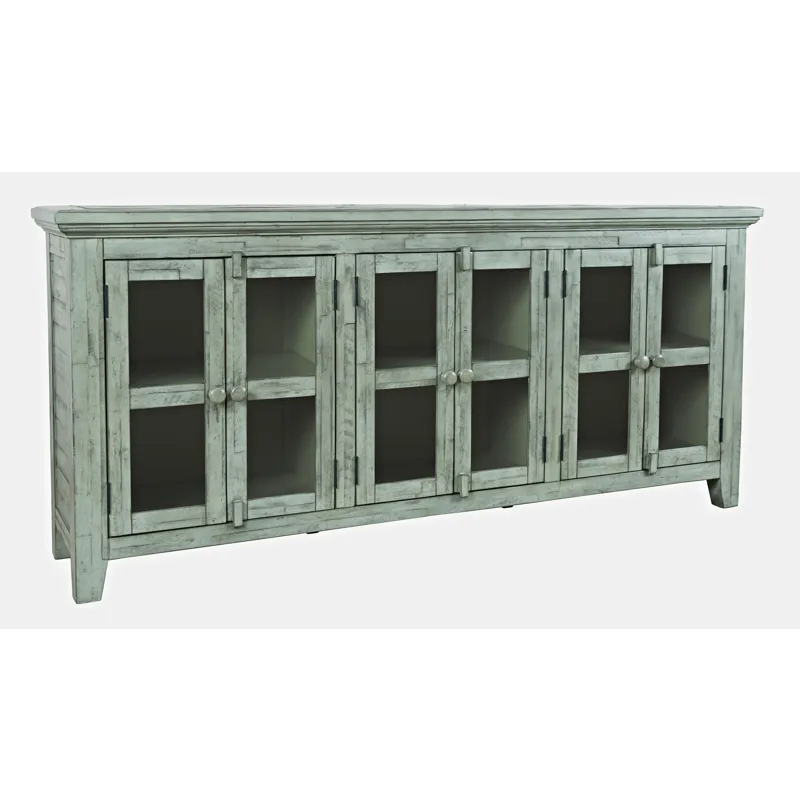 Rustic Shores 70\" Coastal Distressed Acacia Six-Door Sideboard Cabinet
