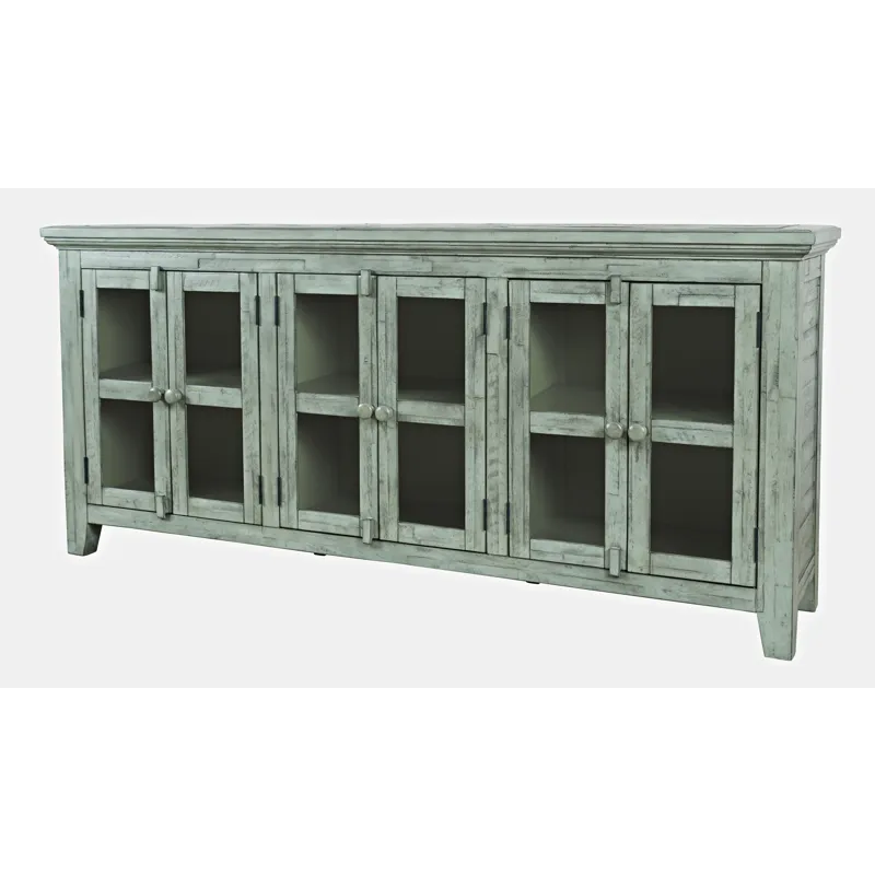Rustic Shores 70\" Coastal Distressed Acacia Six-Door Sideboard Cabinet