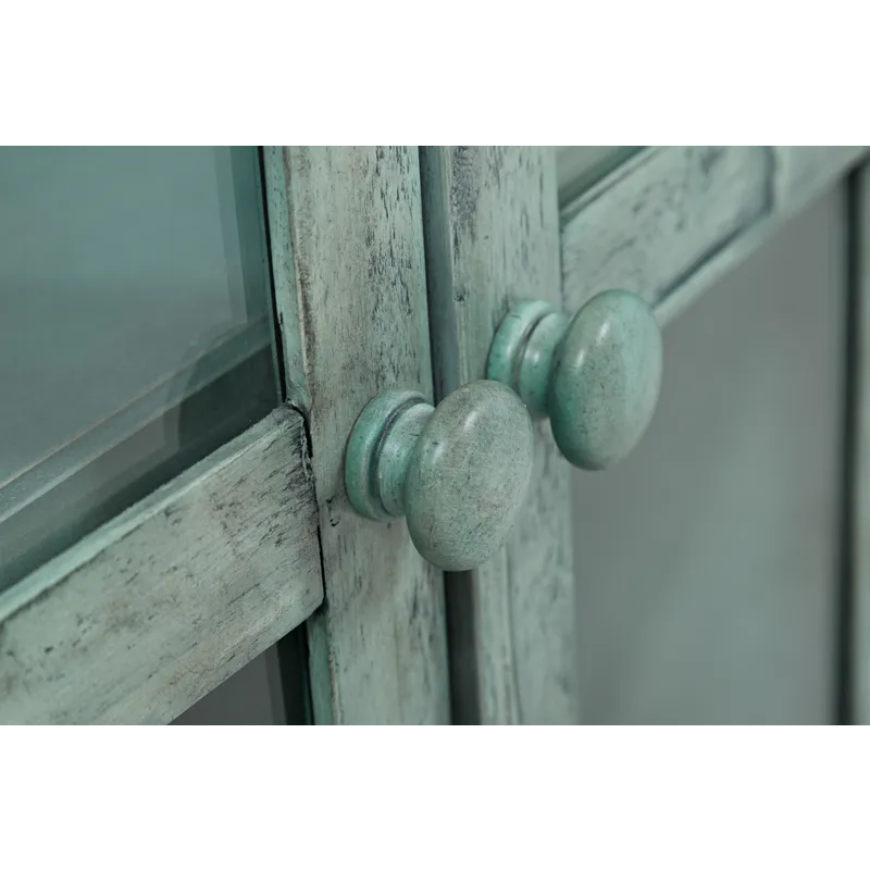 Rustic Shores 70\" Coastal Distressed Acacia Six-Door Accent Cabinet