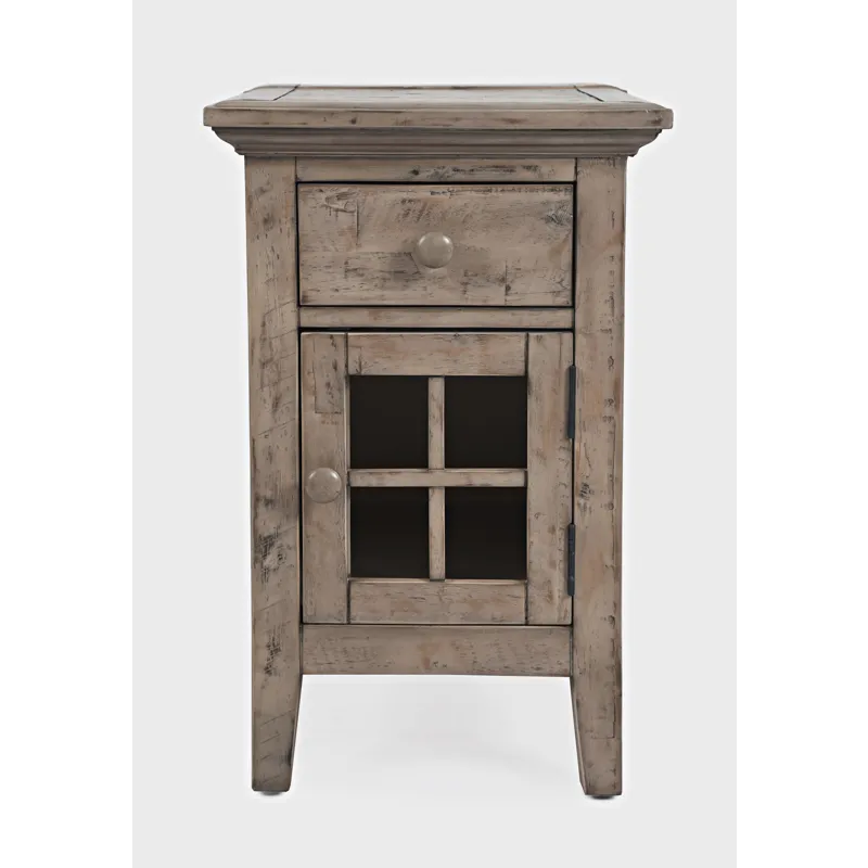 Rustic Shores Distressed Acacia USB Charging Chairside End Table