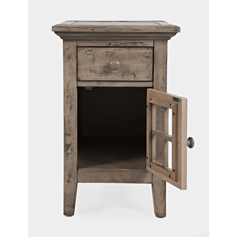 Rustic Shores Distressed Acacia USB Charging Chairside End Table