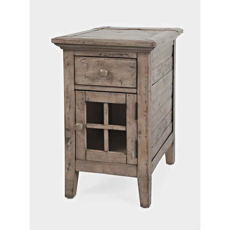 Rustic Shores Distressed Acacia USB Charging Chairside End Table