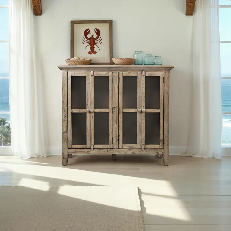 Rustic Shores 48\" Coastal Distressed Acacia Four-Door Accent Cabinet