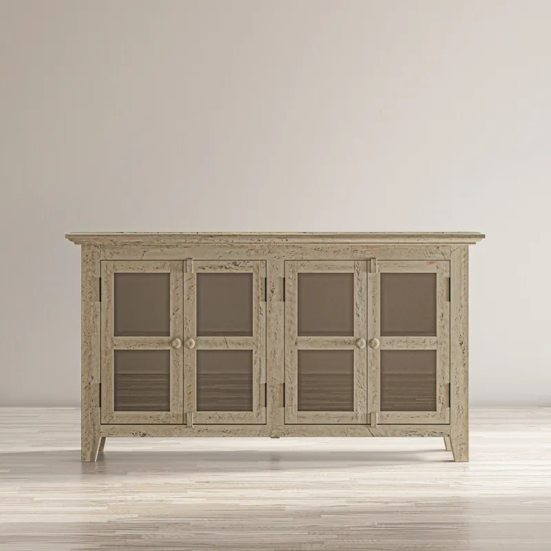 Rustic Shores 54\" Coastal Distressed Acacia Four-Door Credenza Cabinet