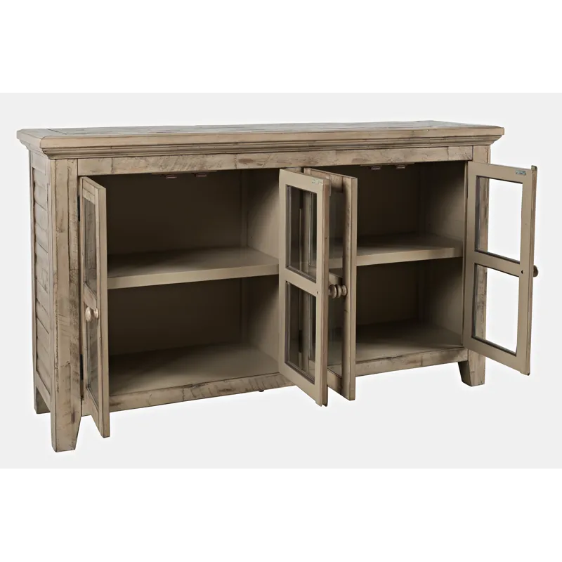 Rustic Shores 54\" Coastal Distressed Acacia Four-Door Credenza Cabinet