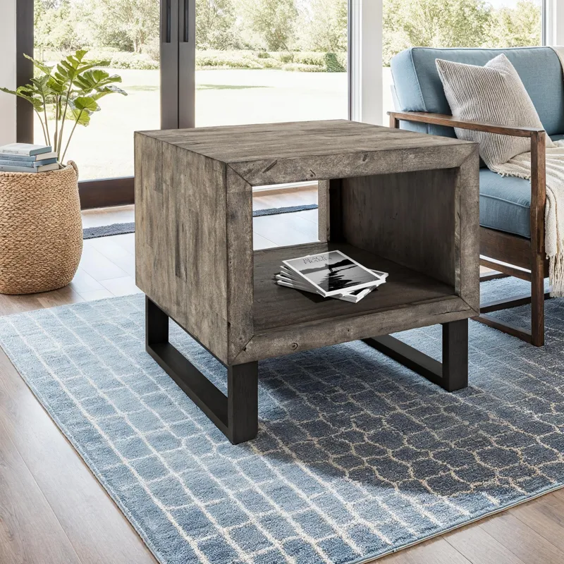 Mulholland Drive Modern Distressed Solid Wood End Table