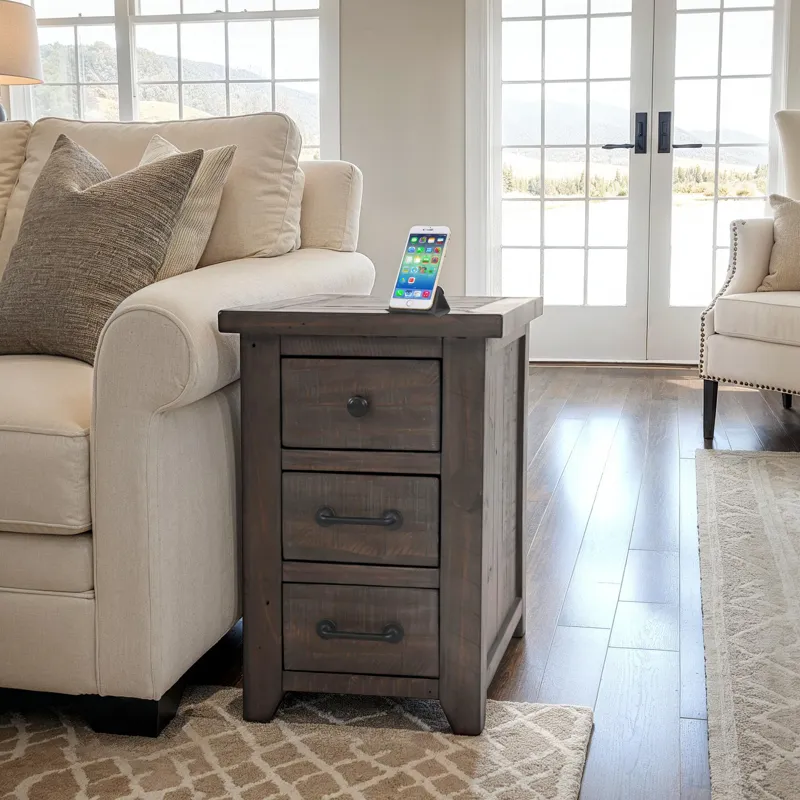 Madison County Rustic Reclaimed Pine Farmhouse Harris USB Charging Chairside Table
