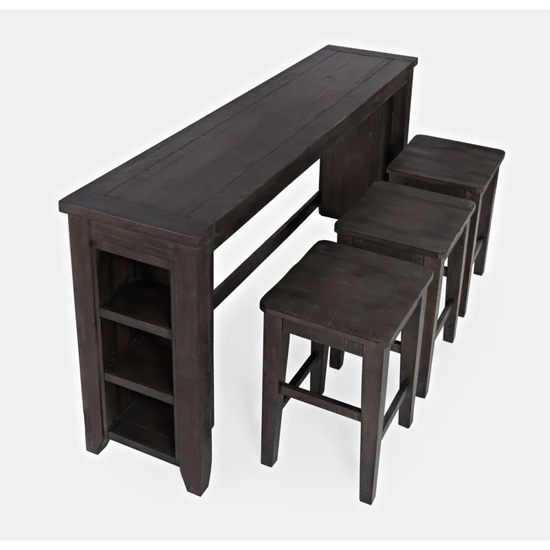 Madison County Rustic Reclaimed Pine Farmhouse Four Piece Sofa Table Set With Barstools