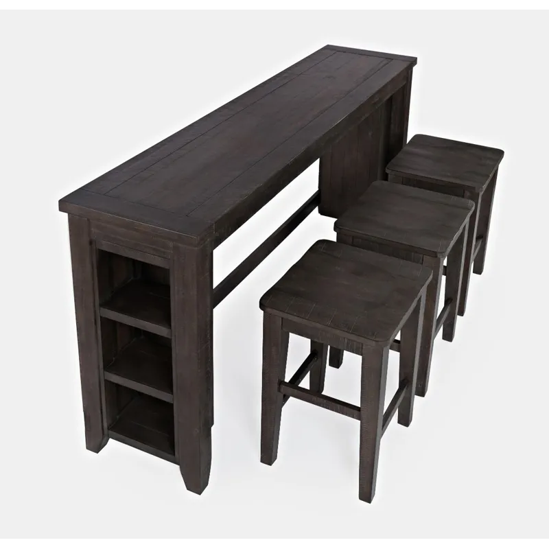 Madison County Rustic Reclaimed Pine Farmhouse Four Piece Sofa Table Set With Barstools