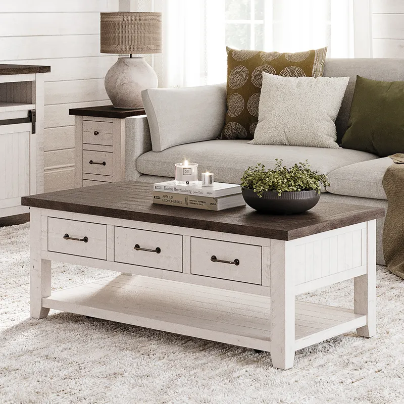 Madison County 48\" Rustic Reclaimed Pine Farmhouse Harris 3 Drawer Coffee Table